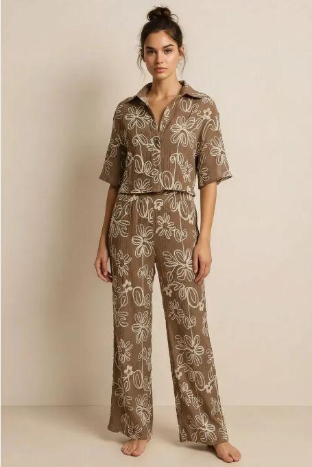 Makayla Pants Set-Brown