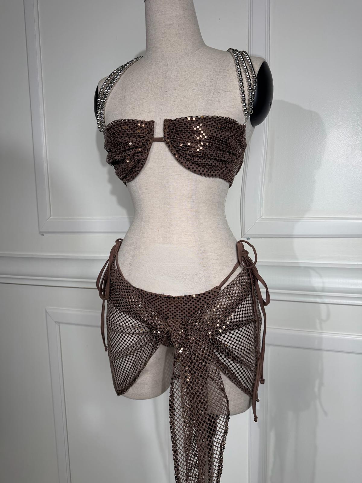 Summer Heat 3 Piece swim set-Brown