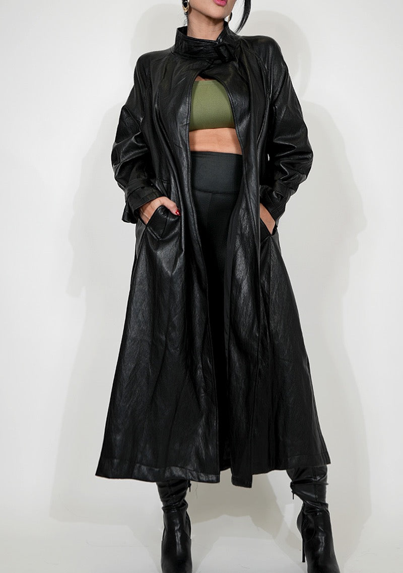 ICONIC LEATHER COAT BLACK