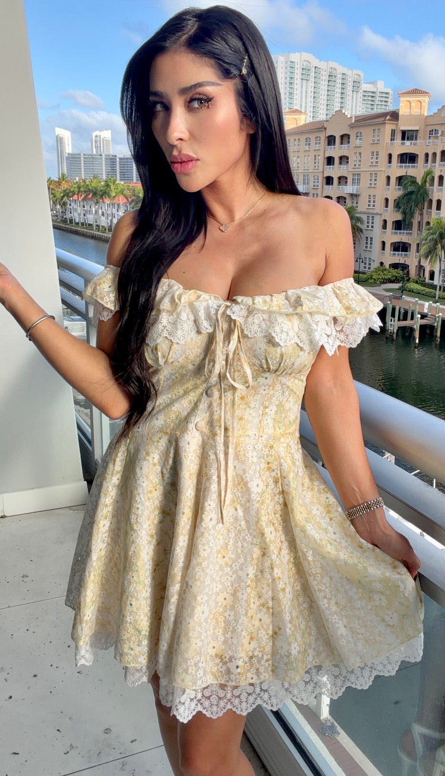 Monica Floral Mini Dress-Yellow