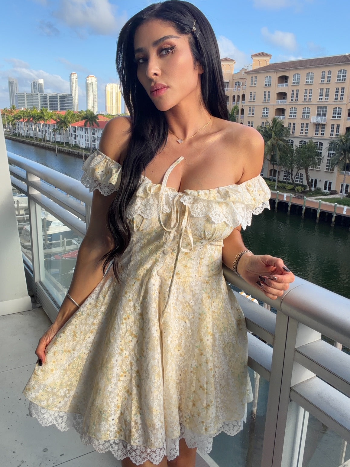 Monica Floral Mini Dress-Yellow