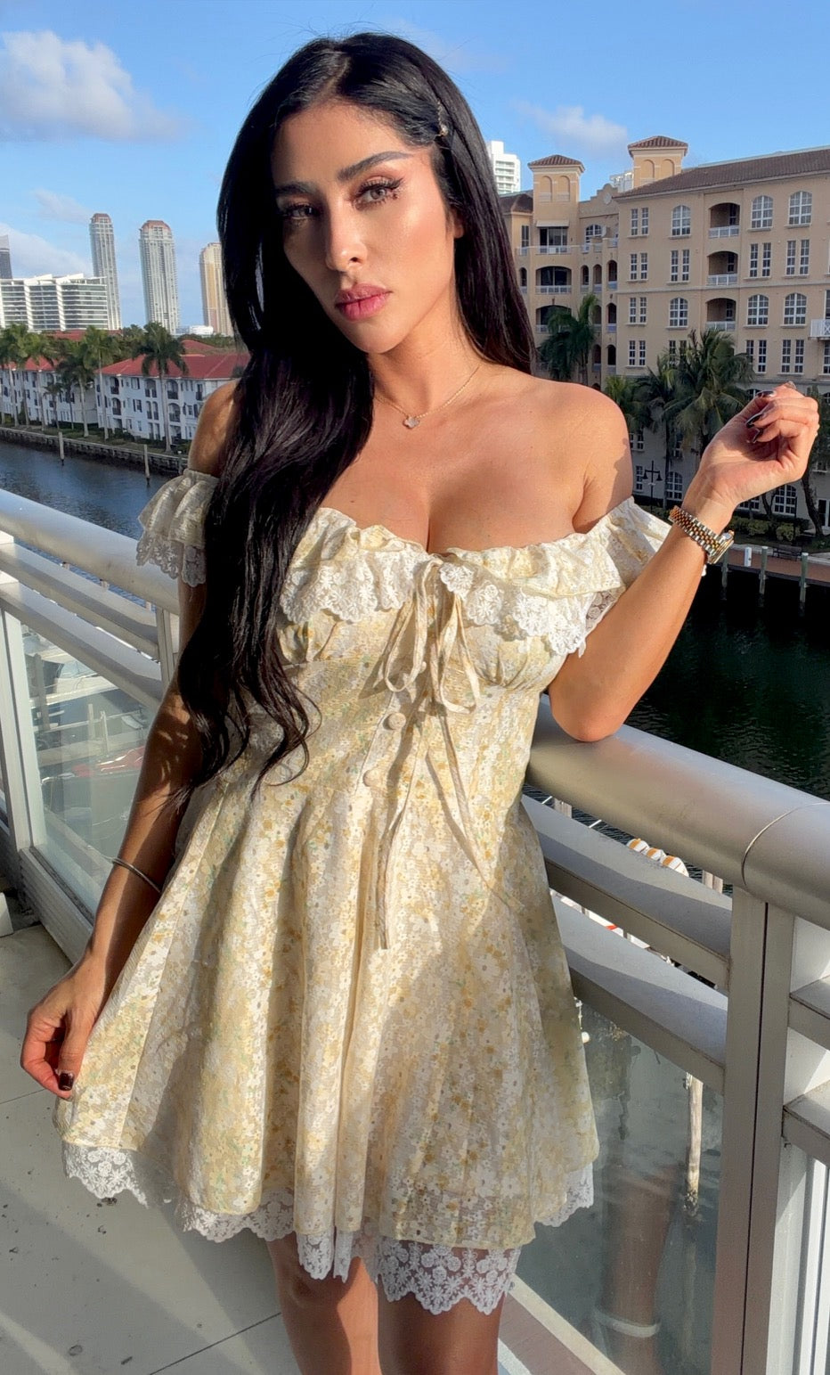 Monica Floral Mini Dress-Yellow
