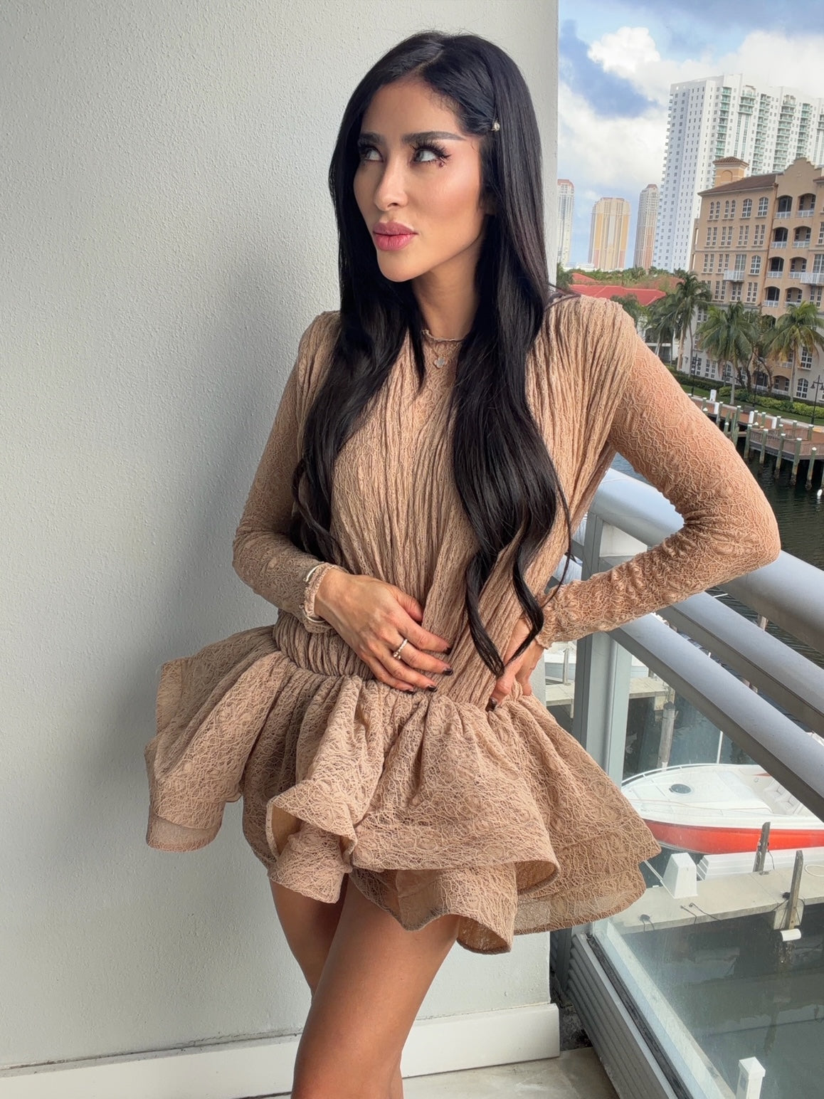 Samantha Mini Dress-Tan