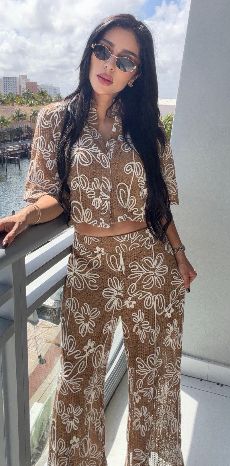 Makayla Pants Set-Brown