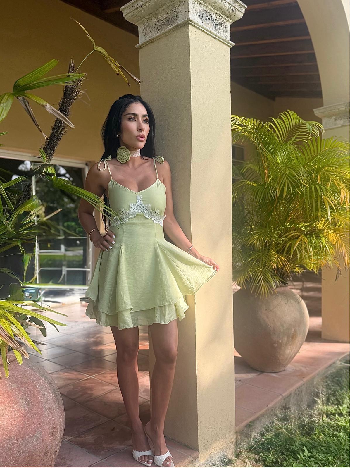 Amara Mini Dress-Pastel Green