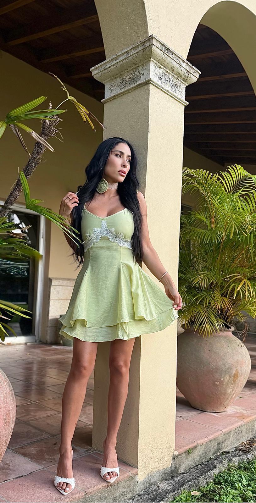 Amara Mini Dress-Pastel Green
