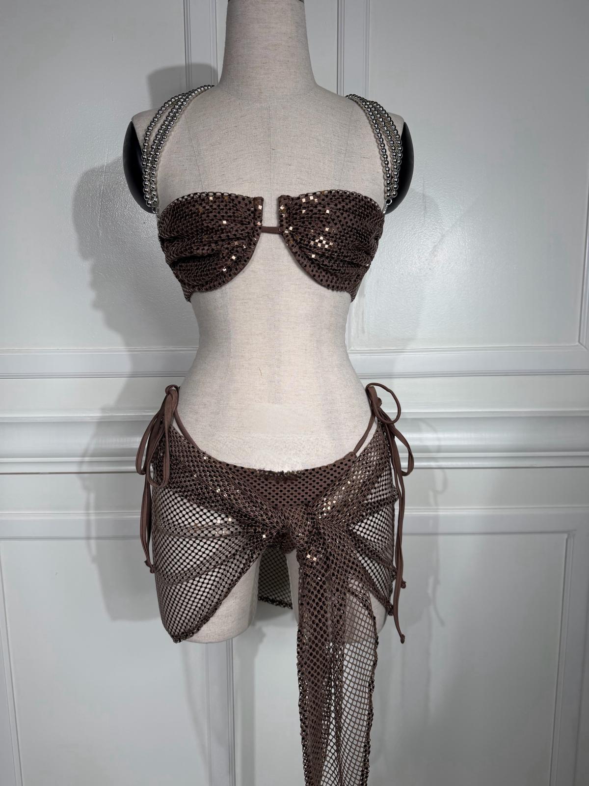 Summer Heat 3 Piece swim set-Brown